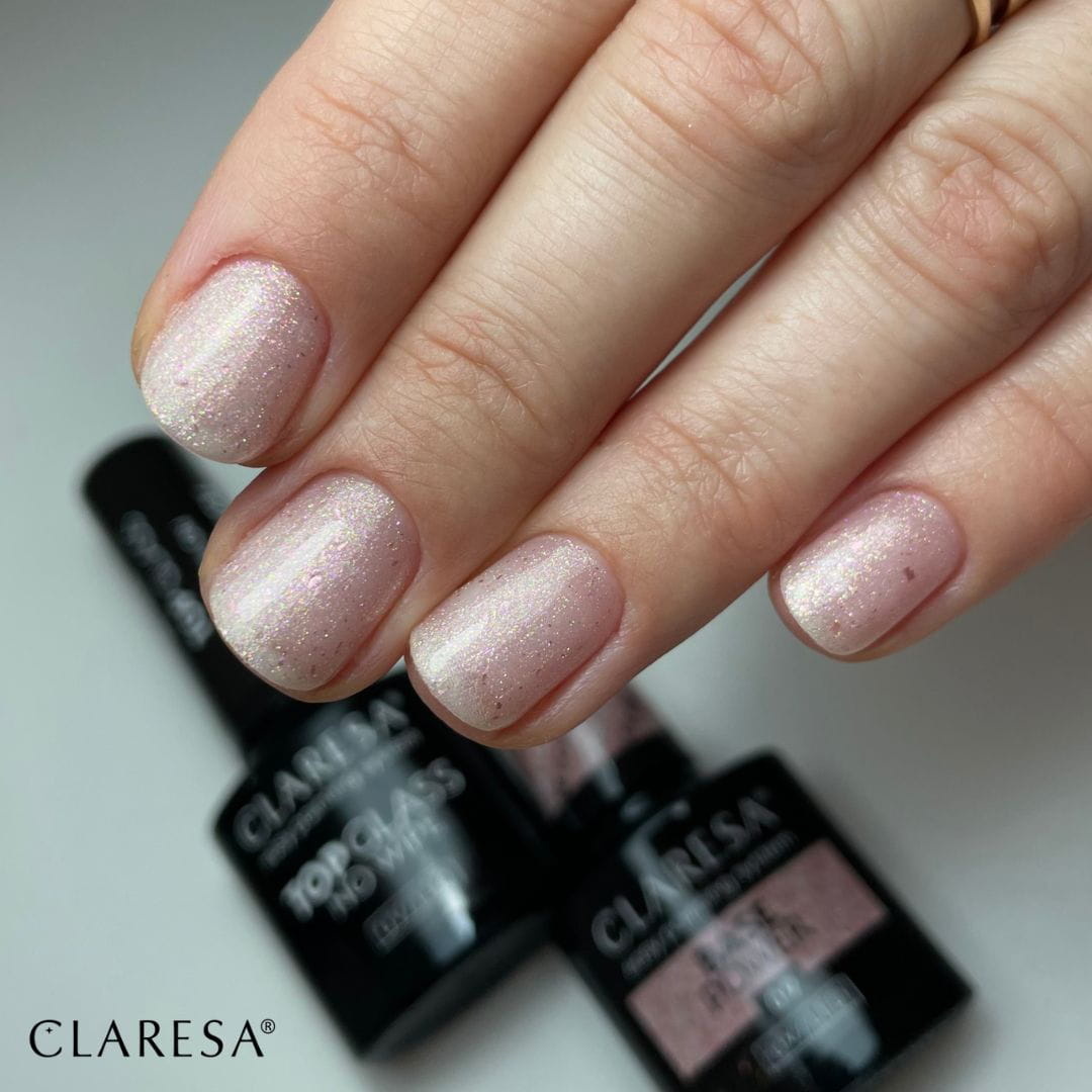 różowa baza hybrydowa z płatkami rose gold