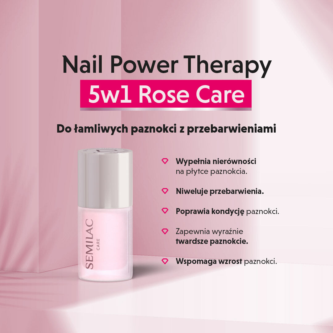 Różowa odżywka 5w1 do łamliwych i zniszczonych paznokci Semilac Rose Care - obrazek 5