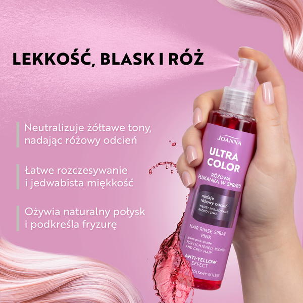 Różowa płukanka w sprayu do włosów blond, siwych i rozjaśnianych Joanna Ultra Color - obrazek 2