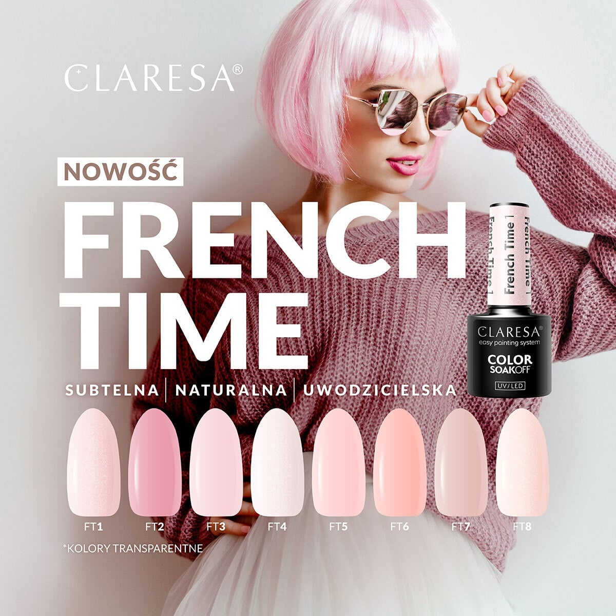 Różowy lakier hybrydowy Claresa French Time 2 - obrazek 5