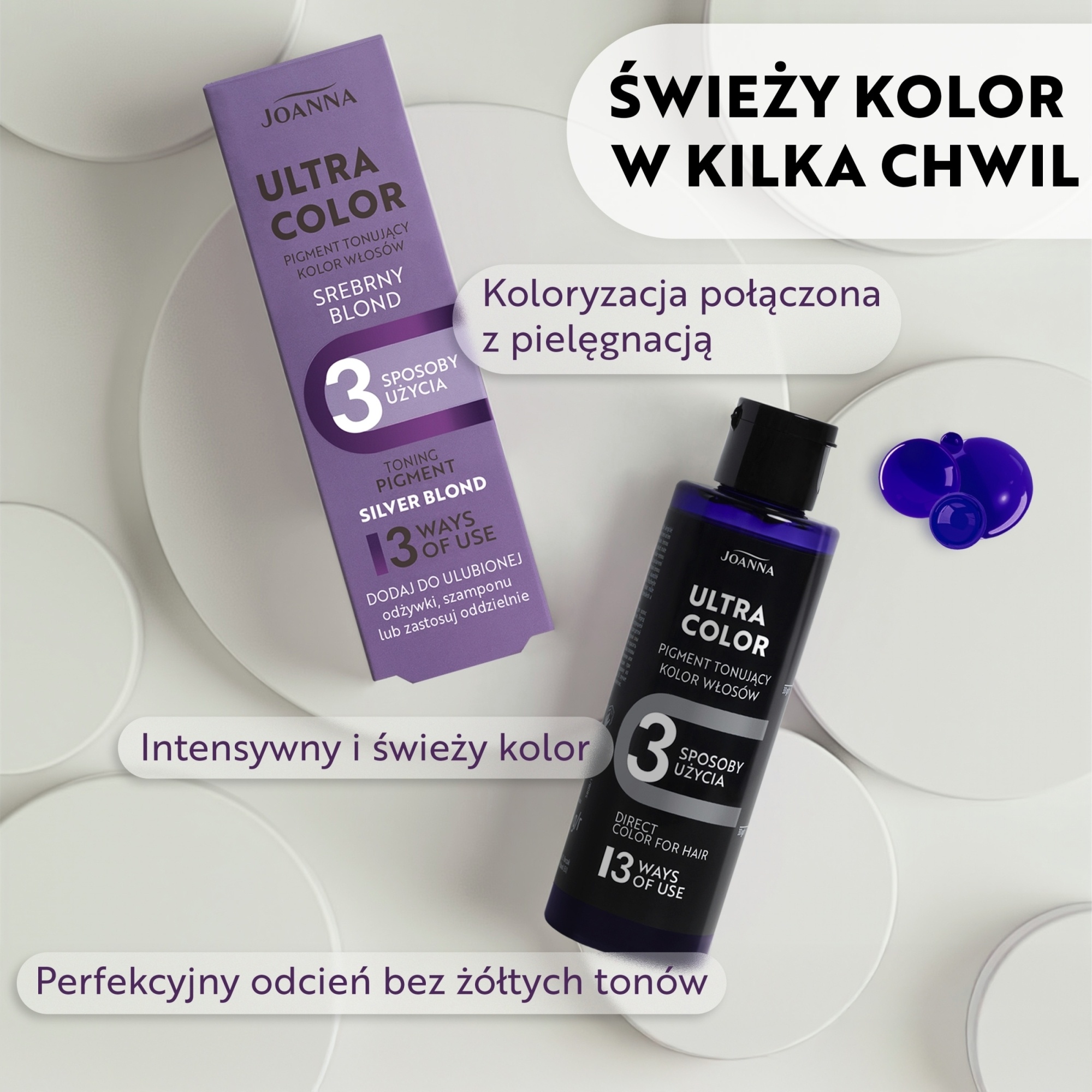 Srebrna płukanka do włosów blond, rozjaśnianych i siwych Joanna Ultra Color - obrazek 3