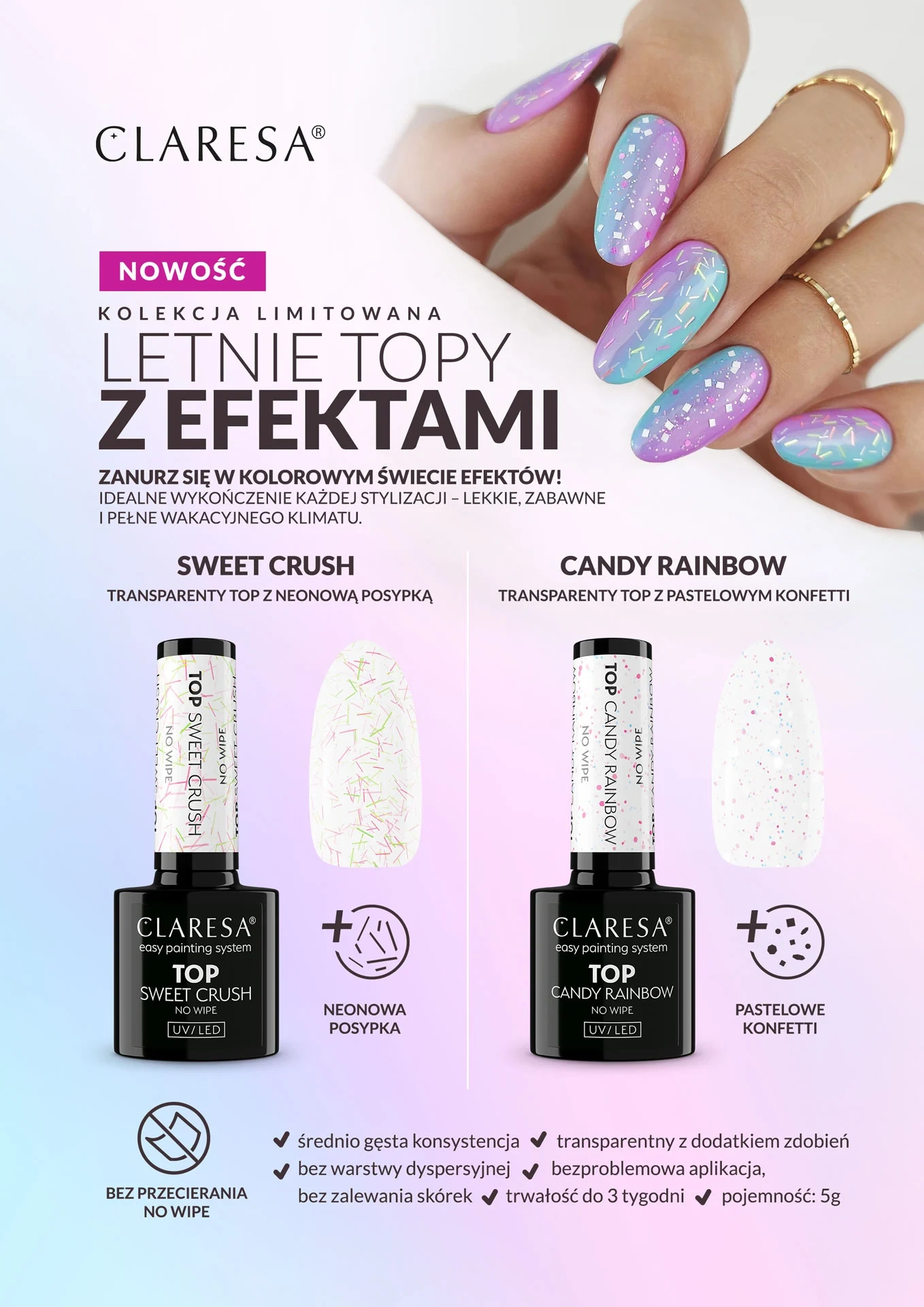 Claresa Candy Rainbow No Wipe top hybrydowy