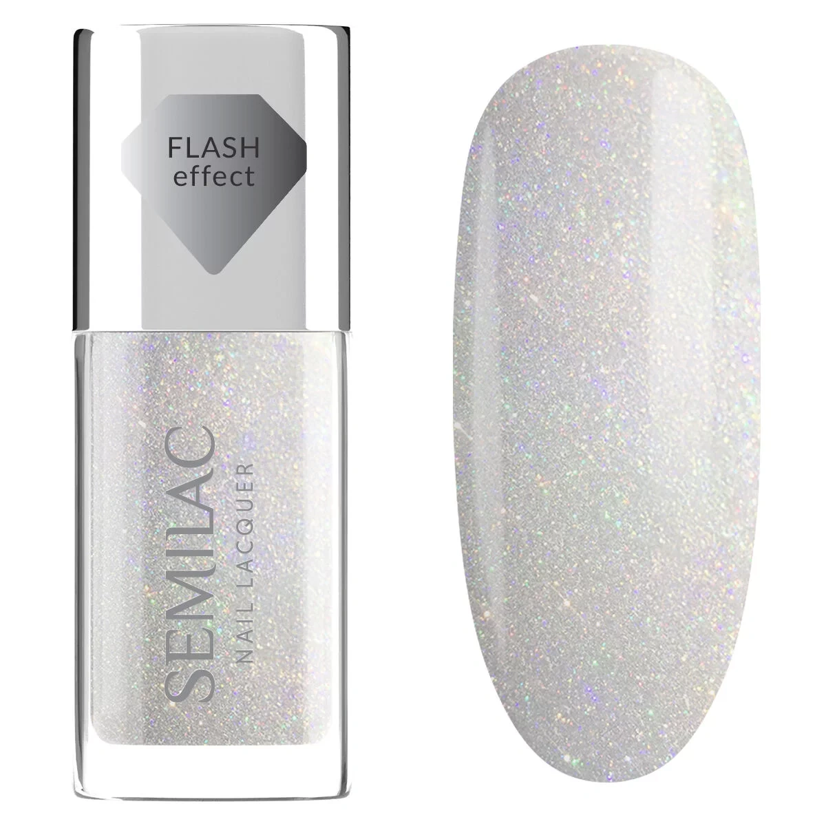 Lakier do paznokci Semilac Holo Flash srebrny holograficzny efekt flash