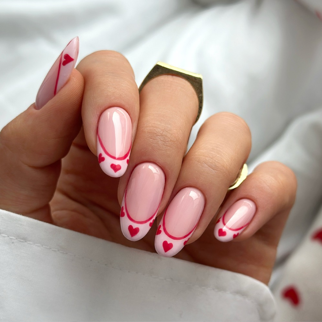 czerwony lakier hybrydowy walentynkowy manicure