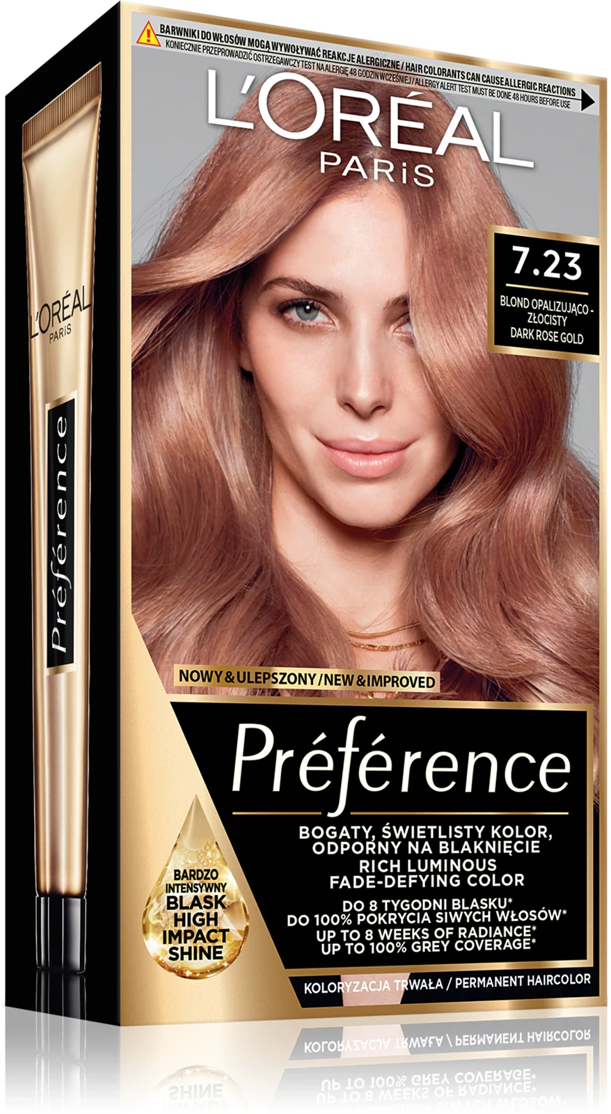 Loreal Preference 7.23 farba do włosów Blond Opalizujący Złocisty