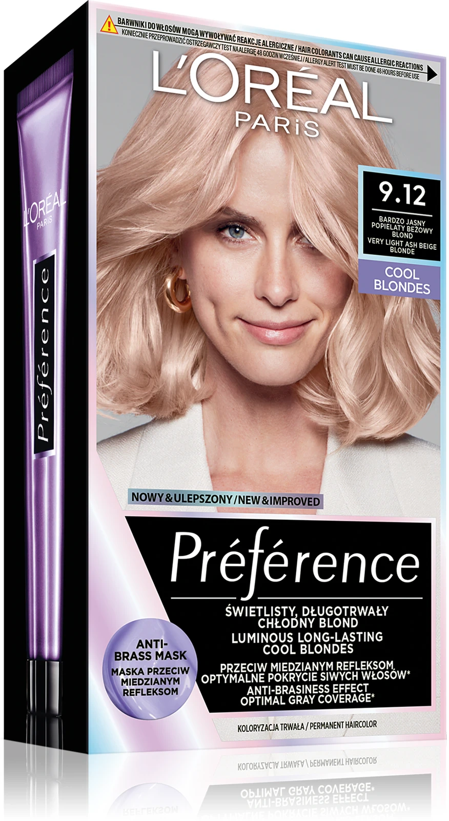 Loreal Preference 9.12 farba do włosów Bardzo Jasny Popielaty Beżowy Blond