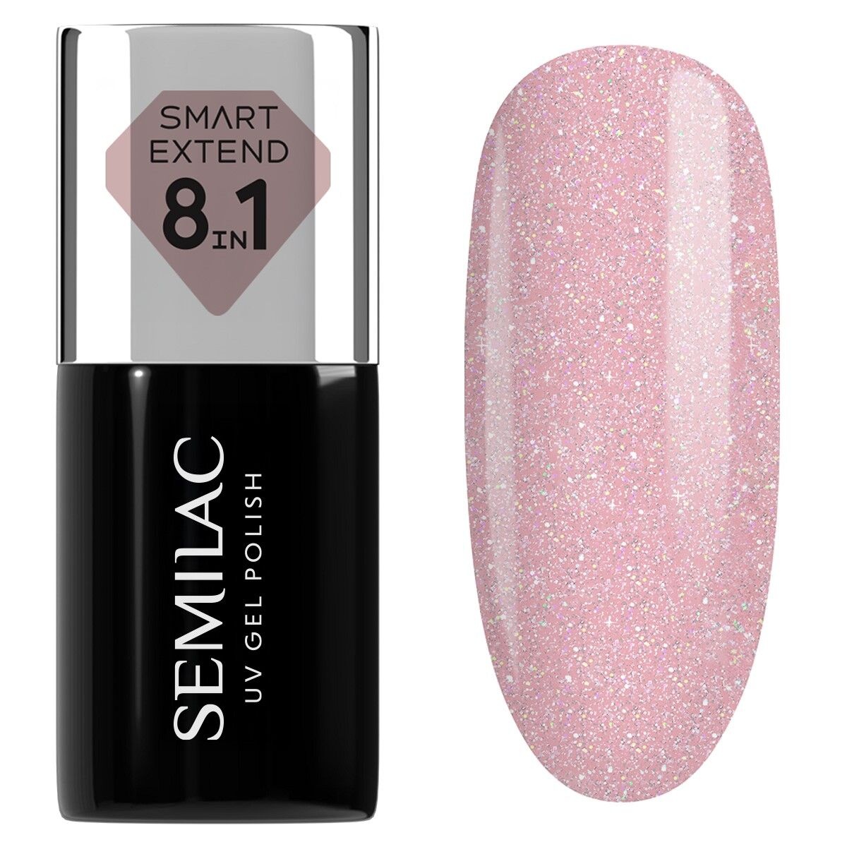 Różowa baza Semilac Smart Extend 805 Glitter Dirty Nude Rose z brokatem