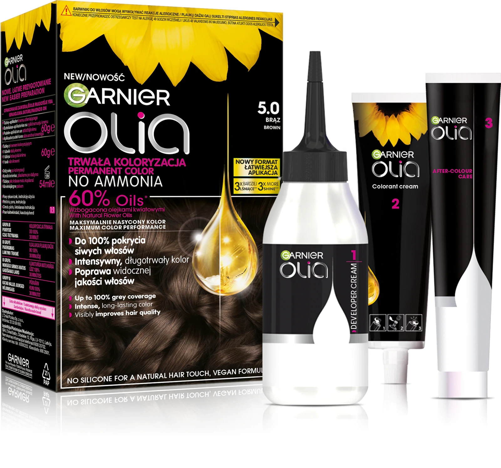 Farba Garnier Olia bez amoniaku do siwych włosów