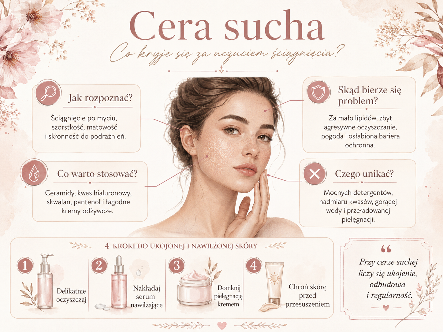 Cera sucha po myciu i uczucie ściągnięcia skóry jak rozpoznać cerę suchą