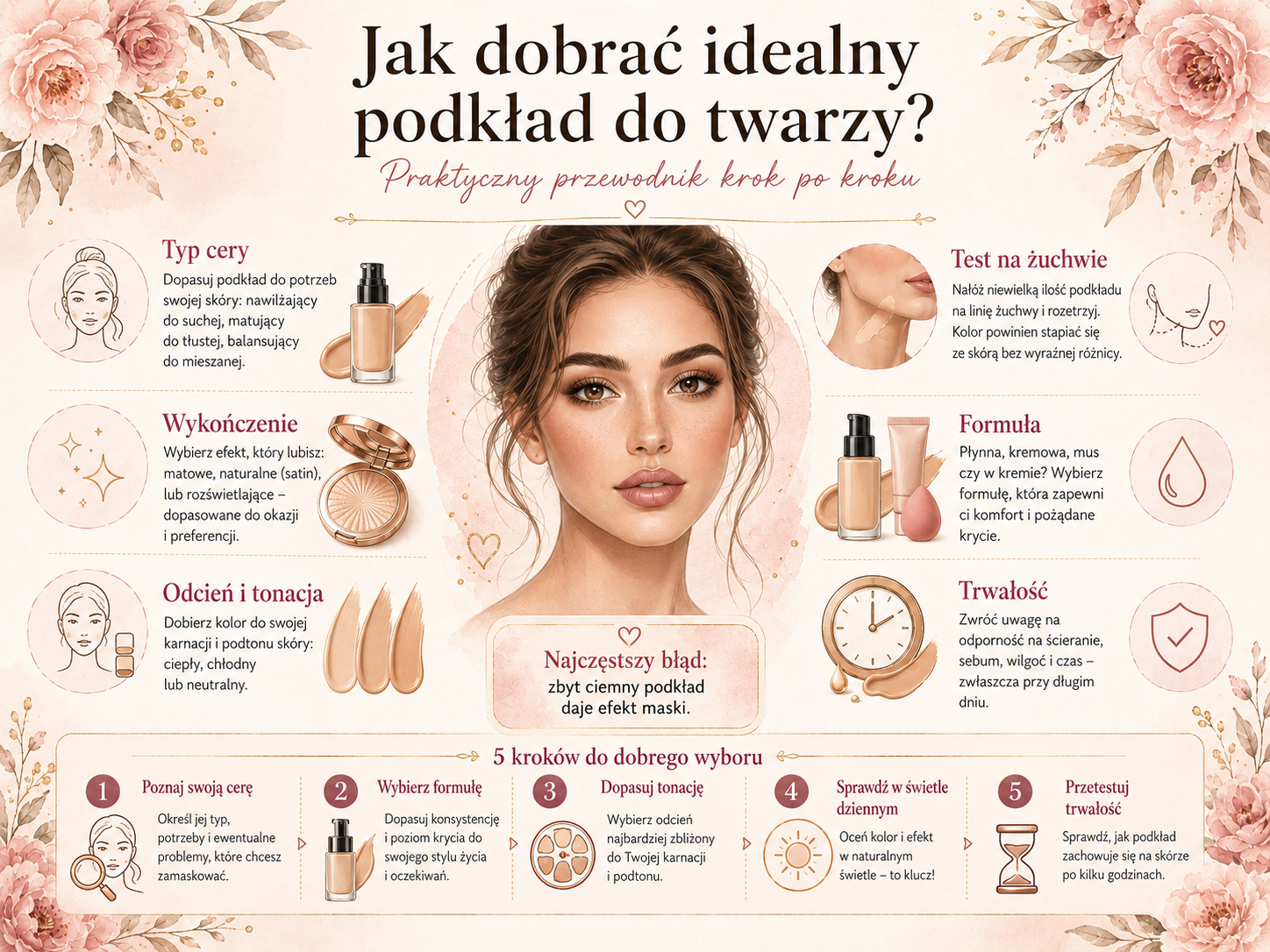 Dobór podkładu krok po kroku bez efektu maski jak dobrać odcień i formułę podkładu do cery