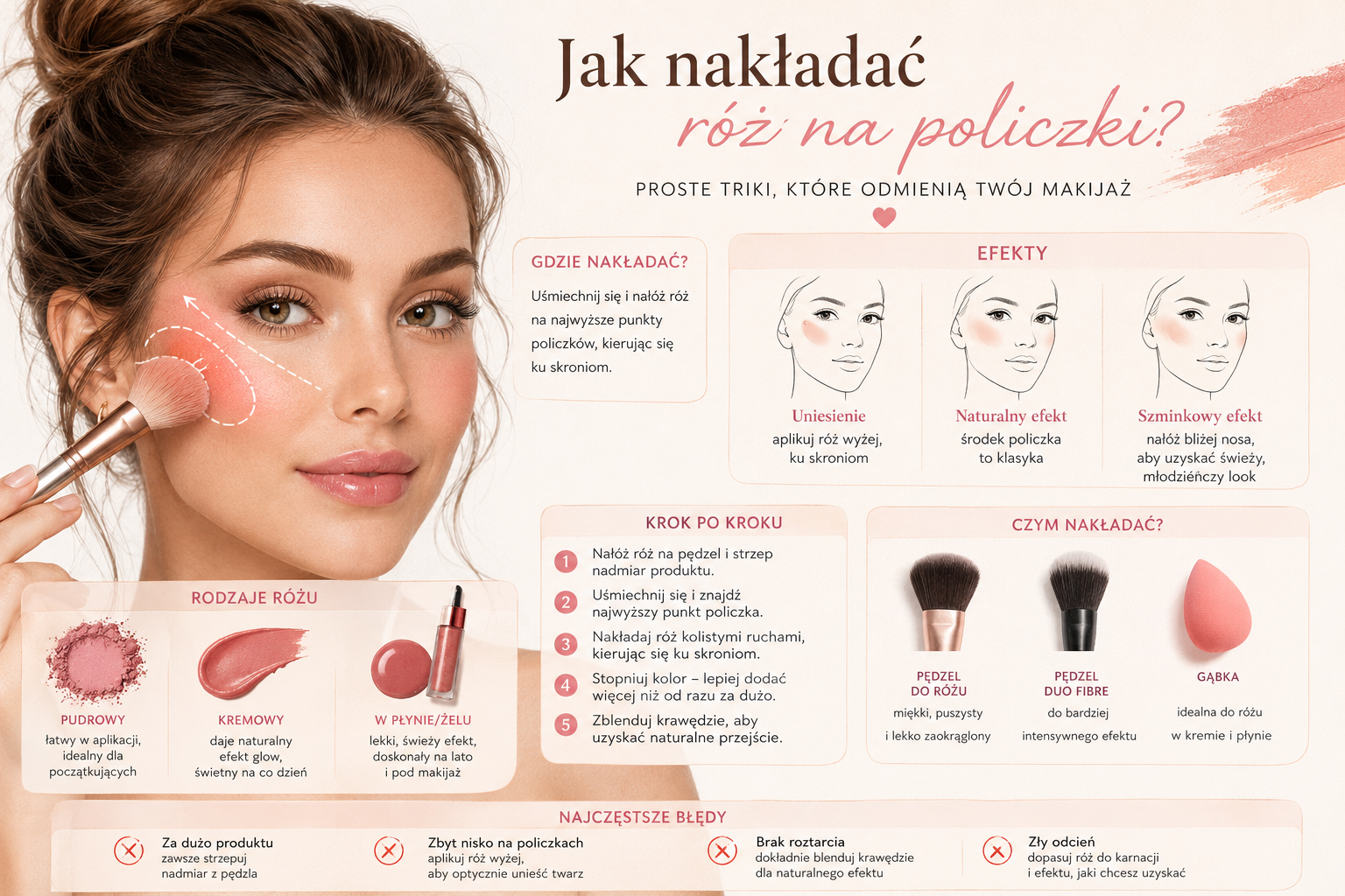 jak nakładać róż krok po kroku