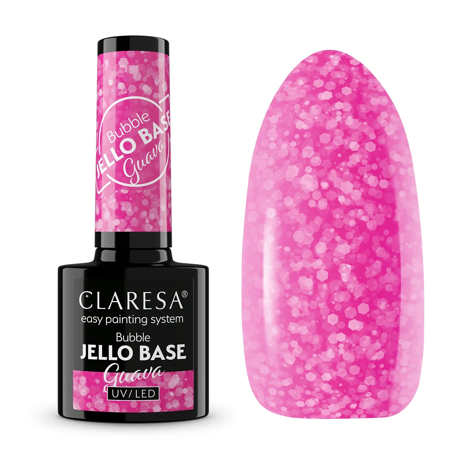 Różowa baza Claresa Bubble Jello Guava z błyszczącą folią