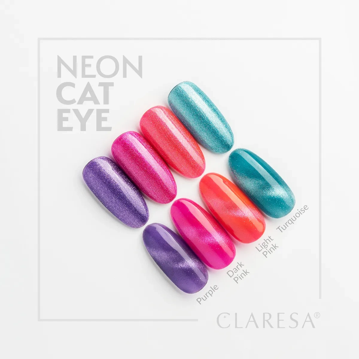 Wzornik koloru Claresa Cat Eye Neon Dark Pink w kolekcji lakierów hybrydowych Cat Eye Neon
