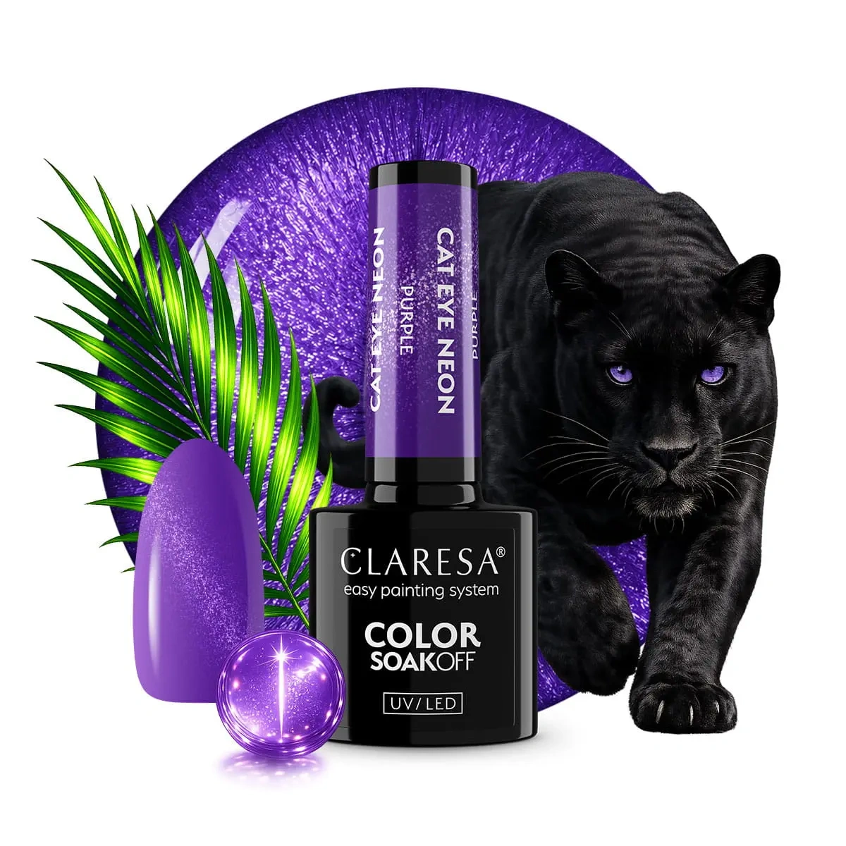 Neonowy fioletowy lakier hybrydowy Claresa Cat Eye Neon Purple - obrazek 7