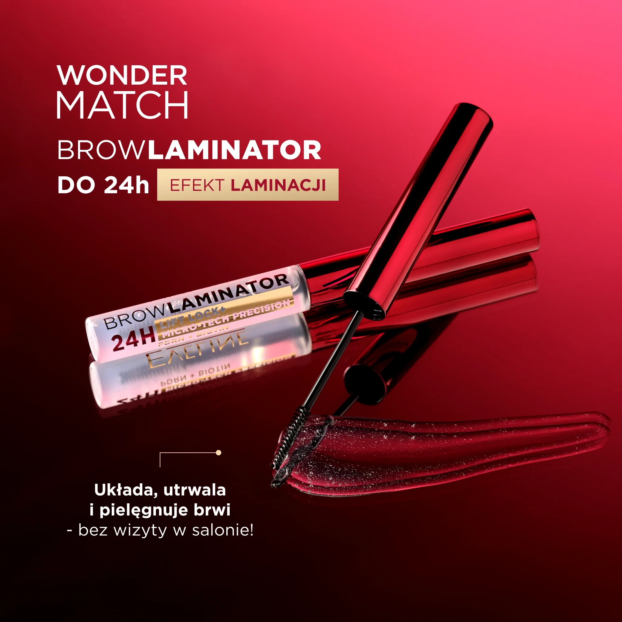 Transparentny żel do brwi Eveline Wonder Match Brow Laminator 24H z efektem laminacji i szczoteczką