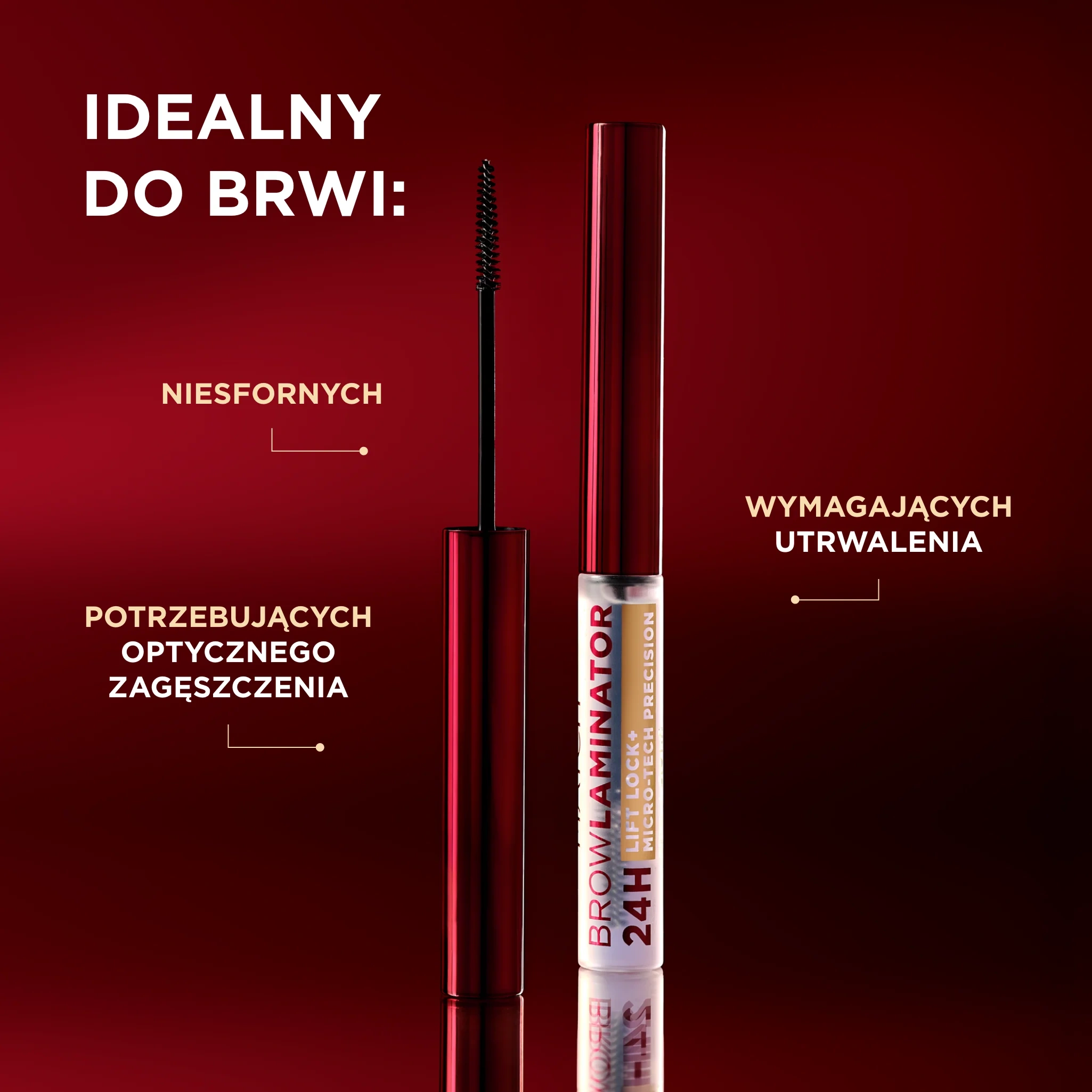 Transparentny żel do brwi Eveline Wonder Match Brow Laminator 24H do niesfornych włosków wymagających utrwalenia i optycznego zagęszczenia