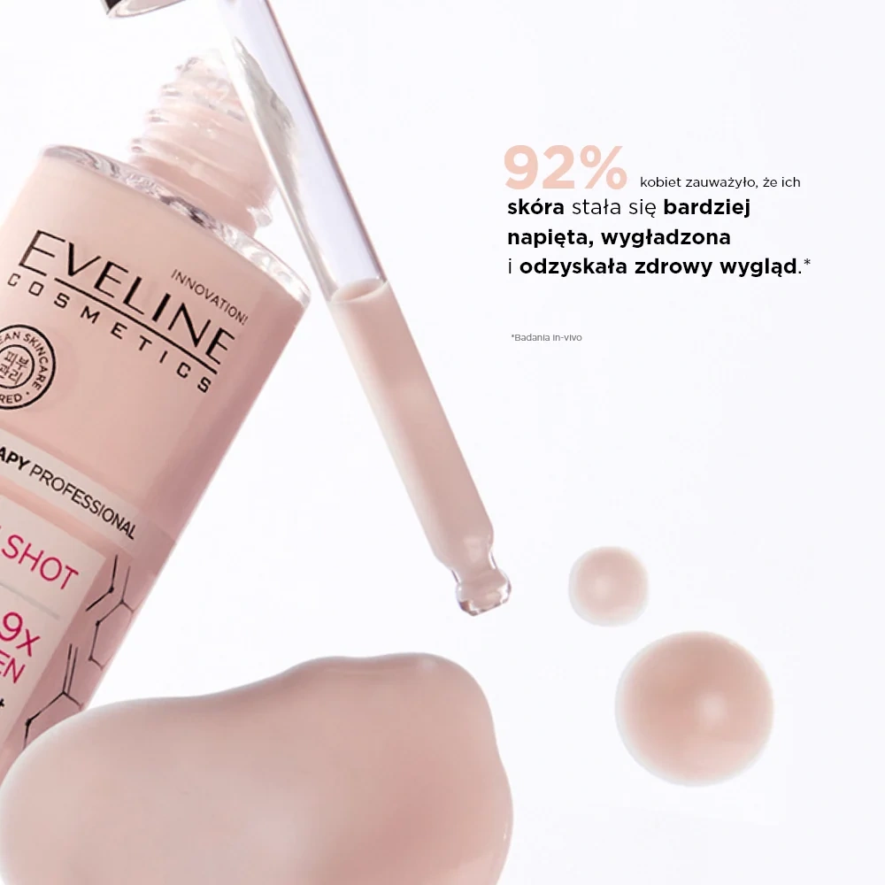 Liftingujące serum przeciwzmarszczkowe z kolagenem Eveline Face Therapy Professional Serum Shot – efekt napięcia i wygładzenia skóry