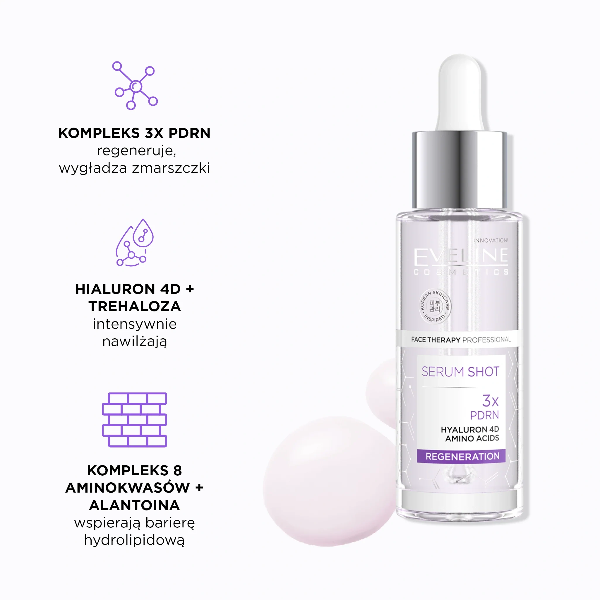 Ujędrniające serum przeciwzmarszczkowe z PDRN Eveline Face Therapy Professional Serum Shot – PDRN, hialuron 4D i aminokwasy