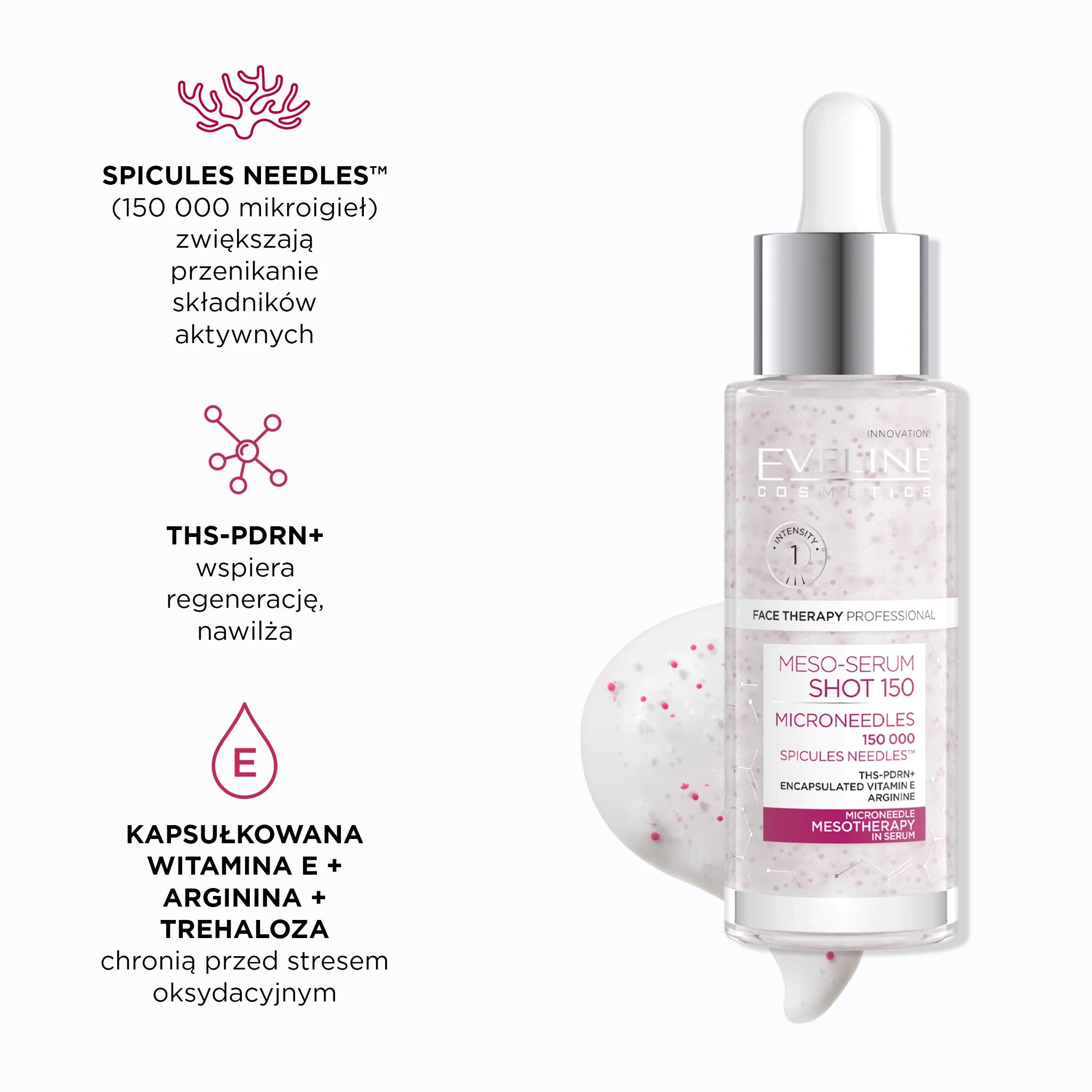Ujędrniające serum do twarzy z mikroigłami Eveline Face Therapy Professional Meso-Serum Shot – PDRN, witamina E i trehaloza